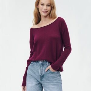 NAADAM Boatneck Cashmere Long Sleeve Women's Top Burgundy Size Large